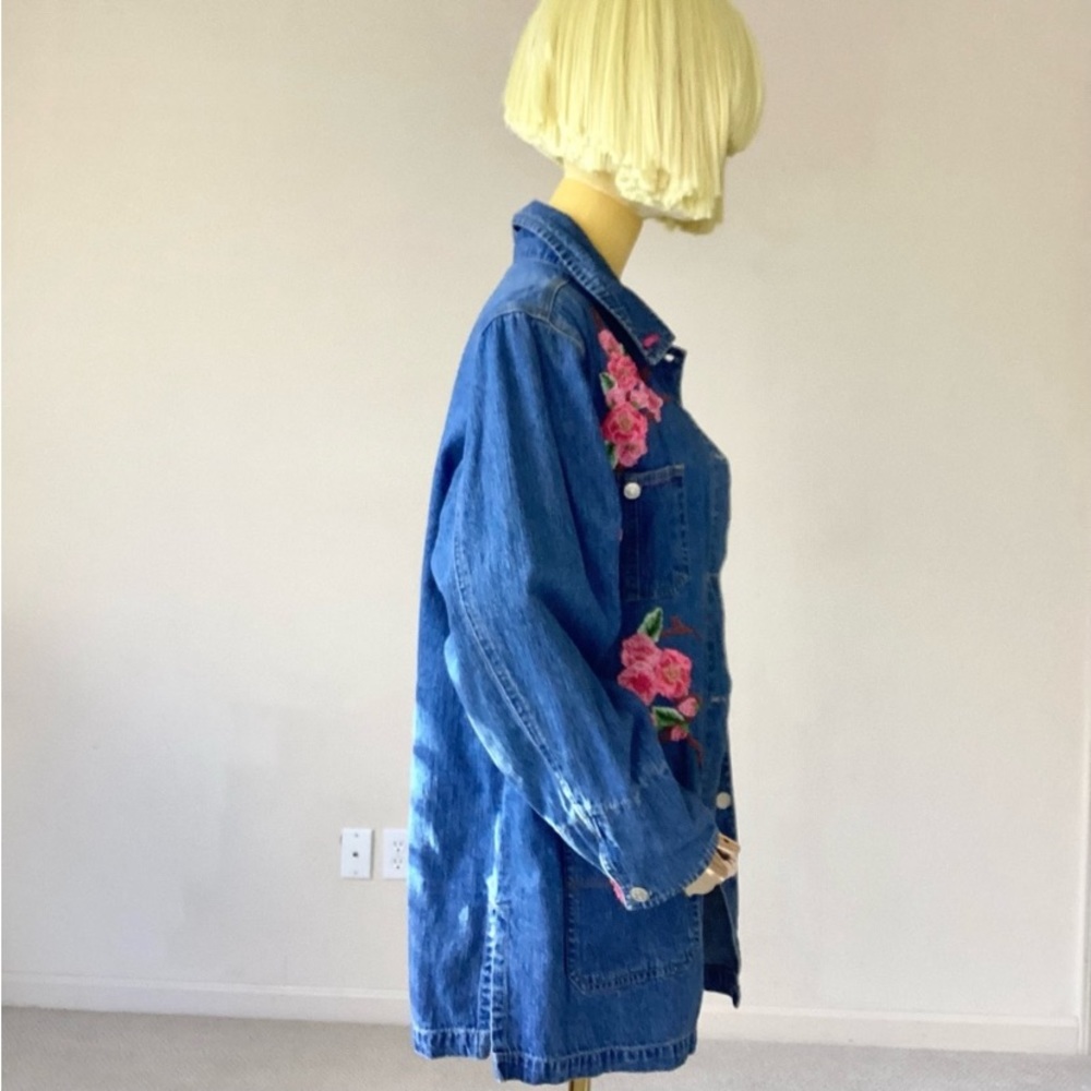 Denim & Co Vintage 90’s chore denim jacket with floral embroidery SZ M - Picture 3 of 6